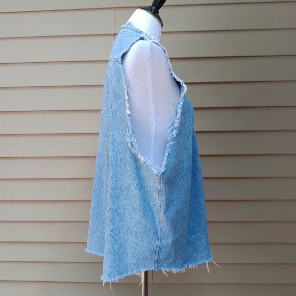 Furst of a Kind LF Blue Denim Distressed Top Lace-Up V-Neck Sleeveless Cotton - Picture 10 of 11